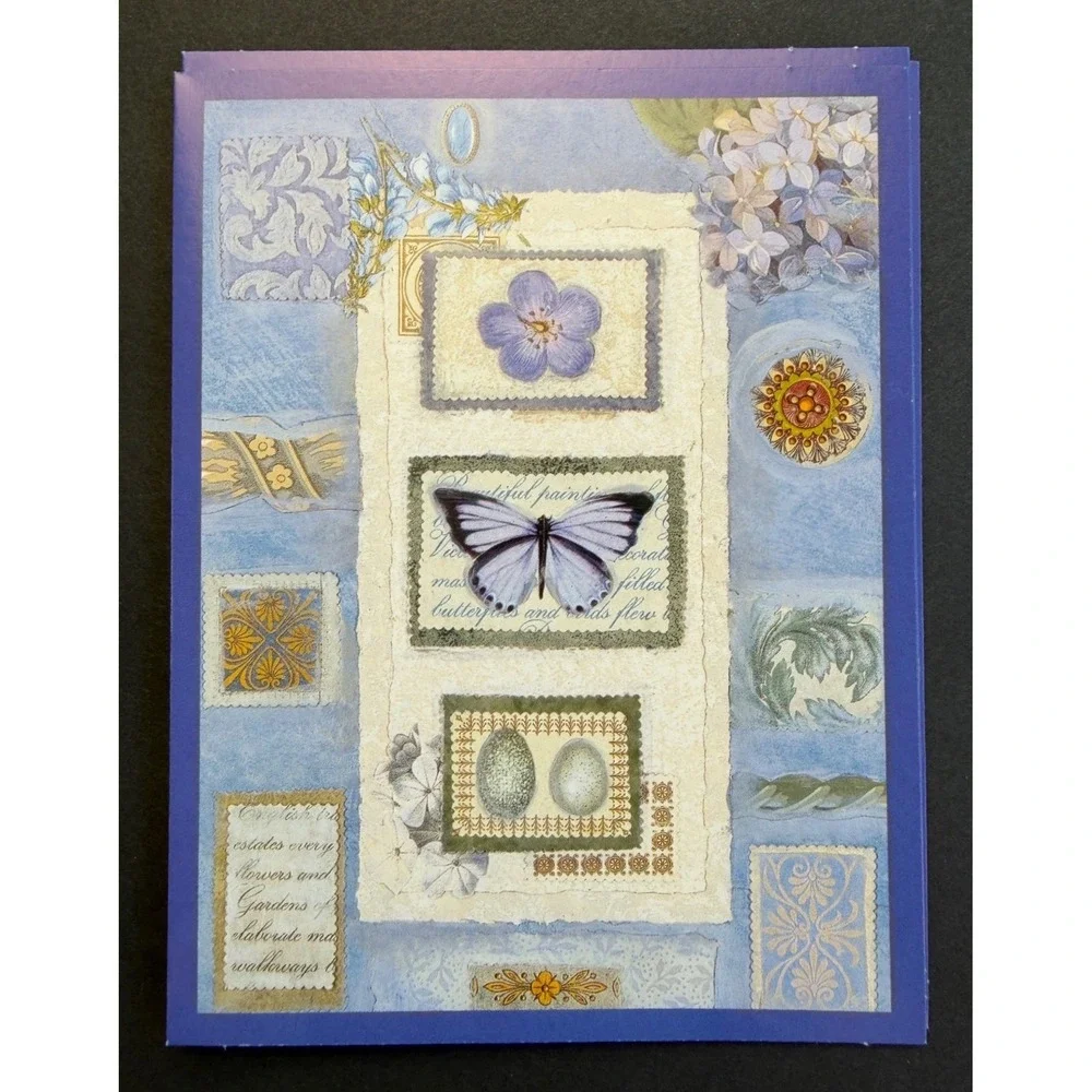 New Seasons Butterfly Note Cards Set 16 Blank Stationery Blue Envelopes Boxed